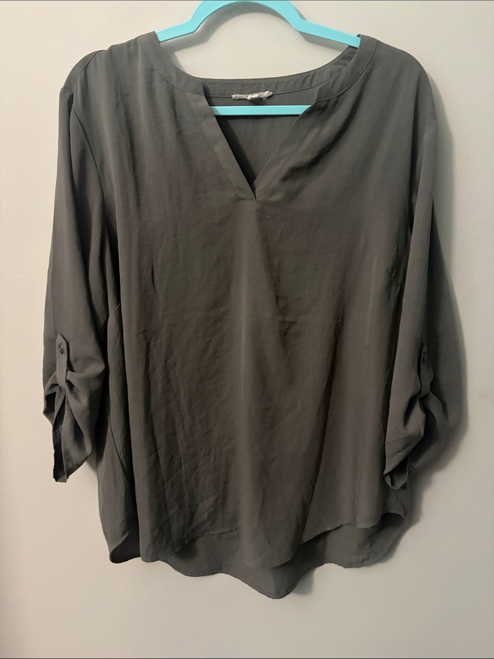 Maurices Olive Gray V-Neck Roll-Tab Tunic